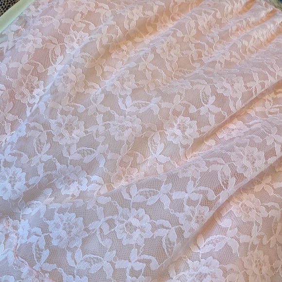 Deena Vintage Nightgown - Blush Pink lace sheer midi length long sleeveless Sz L - Picture 3 of 12